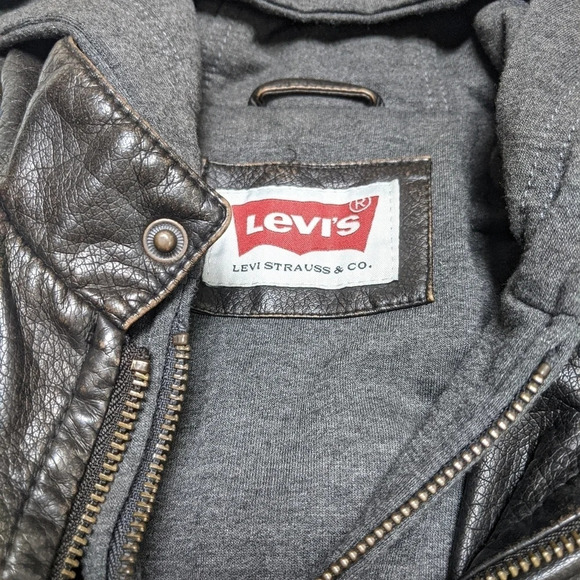 Levi's Men's Faux Leather Trucker Hooded Size Medium M - Picture 7 of 8
